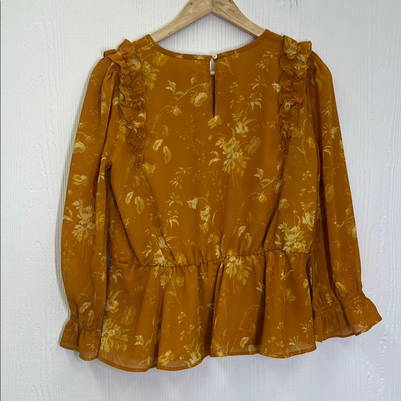 Madewell - Ruffle Shoulder Peplum Tonal Lined Botanical Blouse Size Medium - Picture 10 of 11